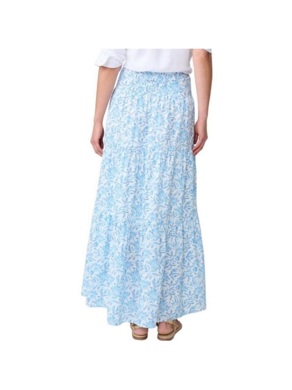 NWT J. McLaughlin Ophelia Blue Voile Floral Tiered Cotton Ruffle Maxi Skirt - Picture 4 of 10